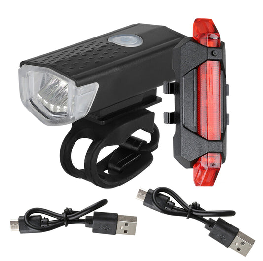 USB Rechargeable Bicycle Front and Rear LED Headlight Set - Waterproof & Bright