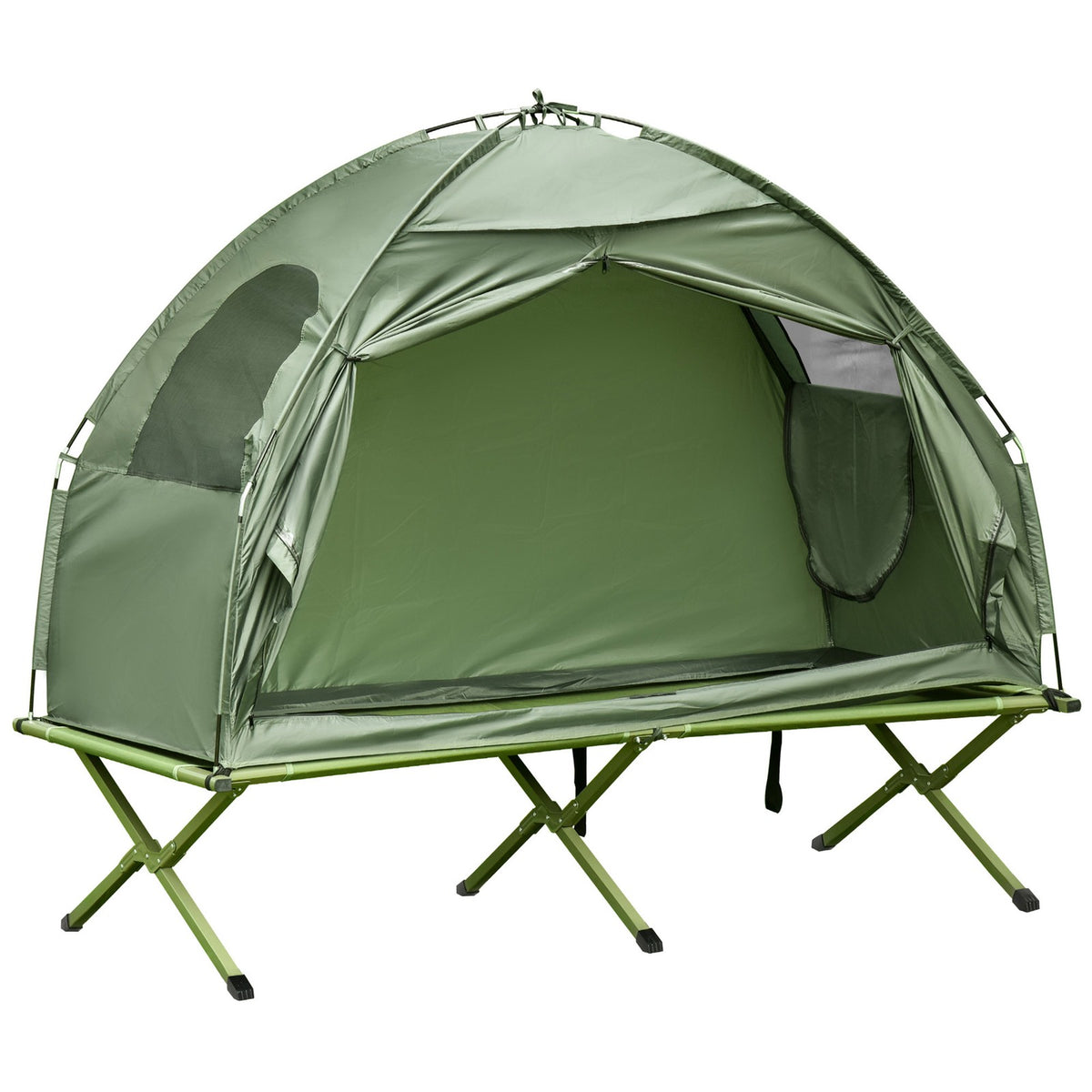 Single Person Camping Tent Cot Combo - Portable Foldable Tent and Cot in Green