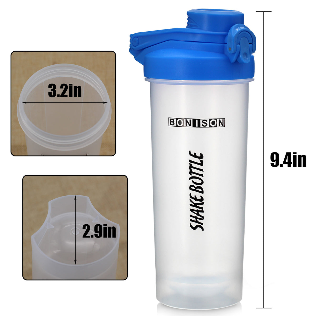 Auto Flip Lid Shaker Bottle for Protein Drinks and Smoothies - 24 oz