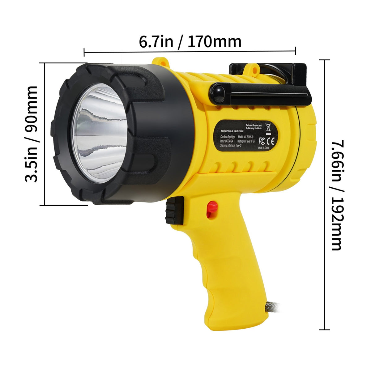 Rechargeable LED Spotlight Flashlight 1500 Lumens IP67 Waterproof Portable
