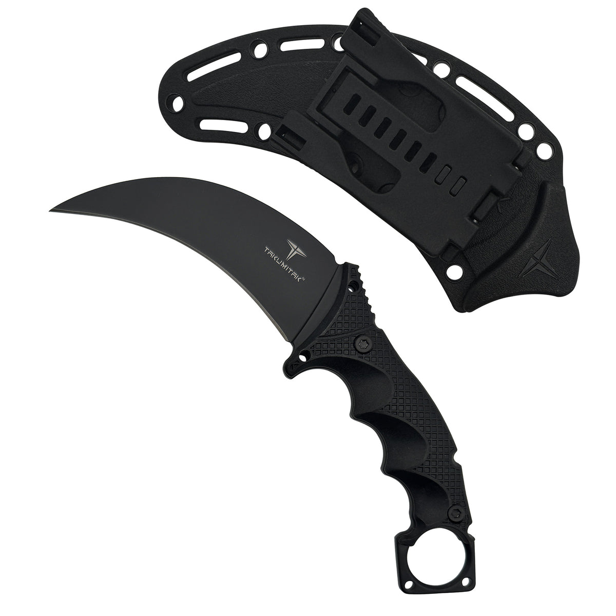 9-Inch Full Tang Tactical Karambit Knife with MOLLE Webbing Clip and Extra Handle