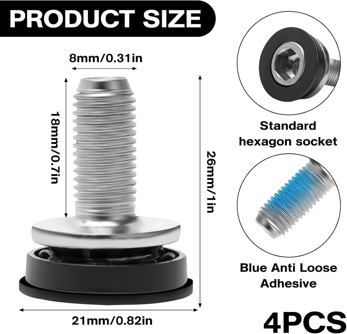Bike Crank Arm Fixing Bolts M8 Square Taper Bottom Bracket Screws 4 Pack