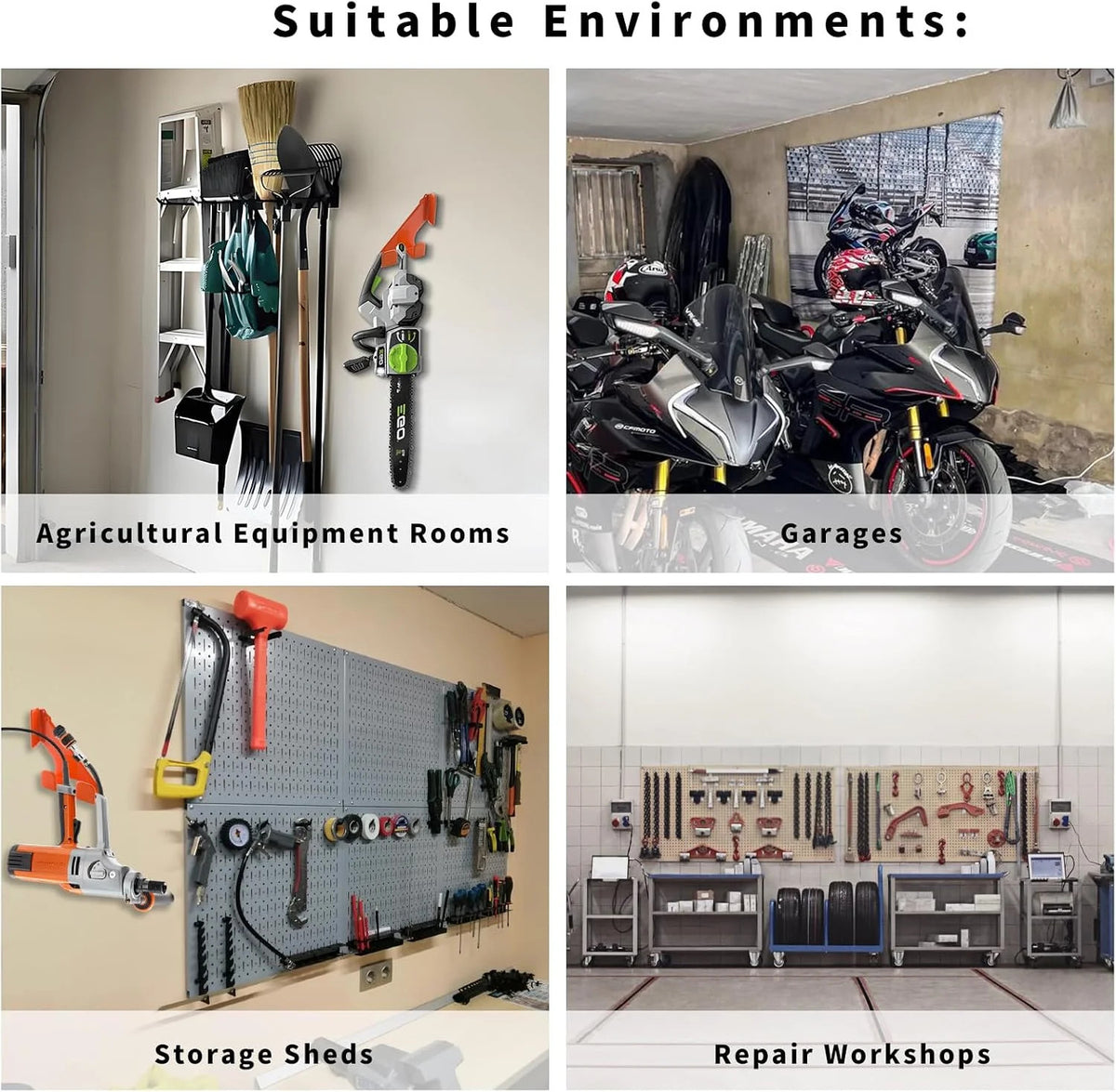 Heavy Duty Wall Mount Chainsaw Organizer Rack for Garage Workshop - 2 Pack