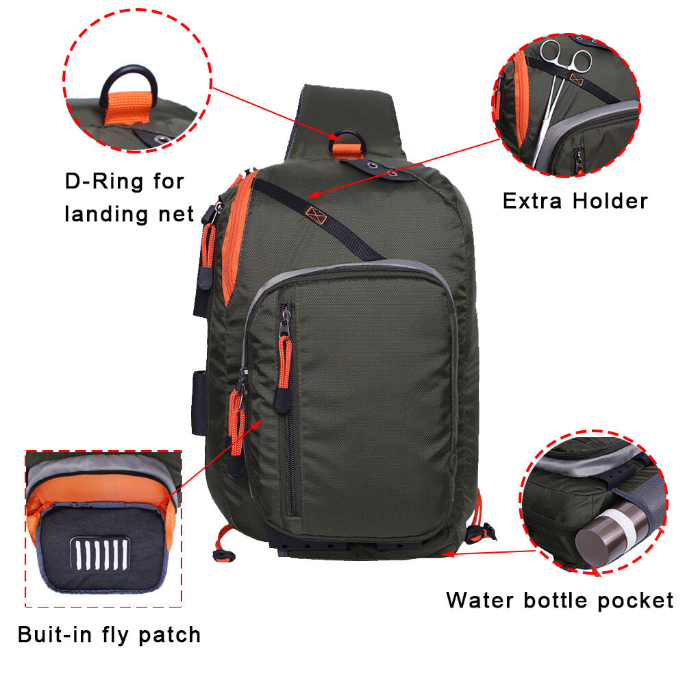 Fly Fishing Sling Bag with Multiple Pockets & Adjustable Straps, Lightweight Tackle Organizer