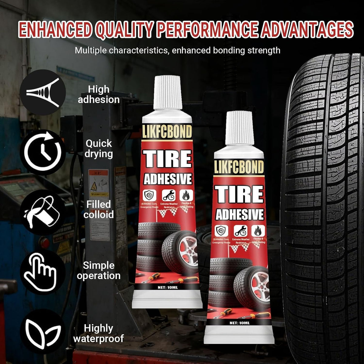 20ML Tire Repair Adhesive Kit - Rubber Cement for Sidewall & Puncture Repair