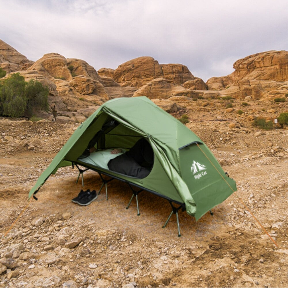 4-in-1 Foldable Camping Cot Tent Set with Rain Cover for Solo Camping
