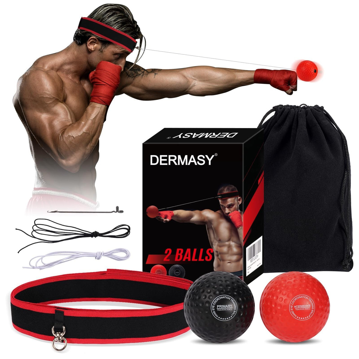 Boxing Reflex Ball Set for Training - 2 Soft & Bouncy Balls for Reaction & Speed
