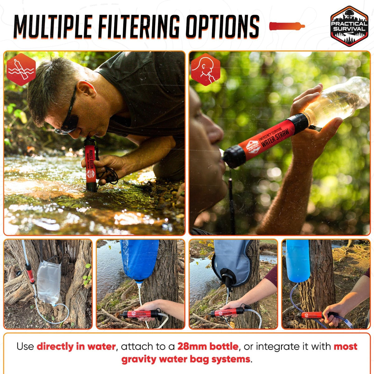 Emergency Water Filter Straws 1800-Gallon Pack for Survival Camping Hiking BPA Free