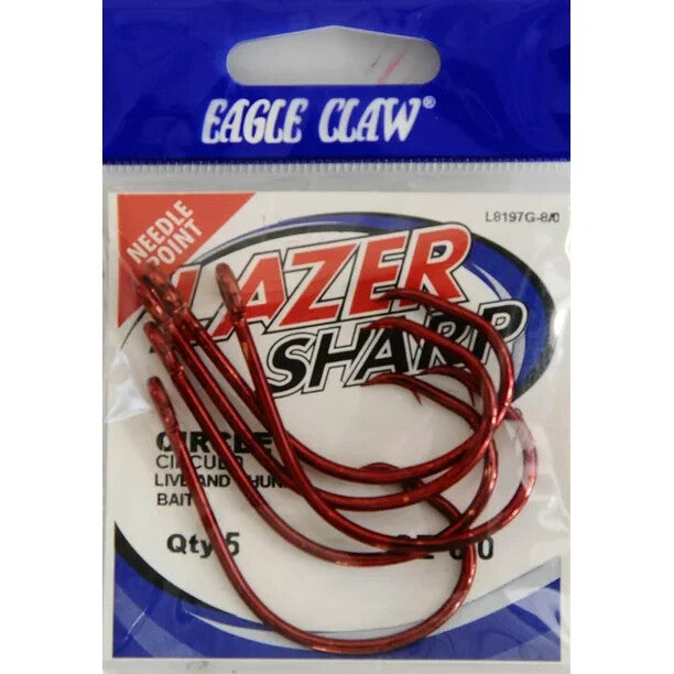 10 Packs of Size 8/0 Red Circle Fish Hooks - Saltwater Fishing