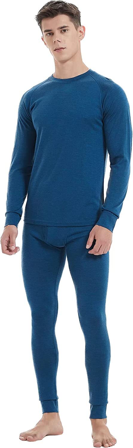 Men's Merino Wool Base Layer Set Winter Underwear Top & Bottom