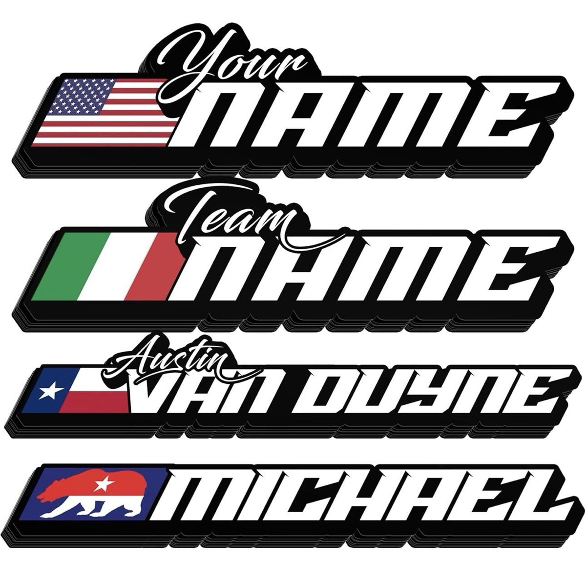 Personalized Country Flag Name Decal - Custom Bike & Bottle Sticker Set