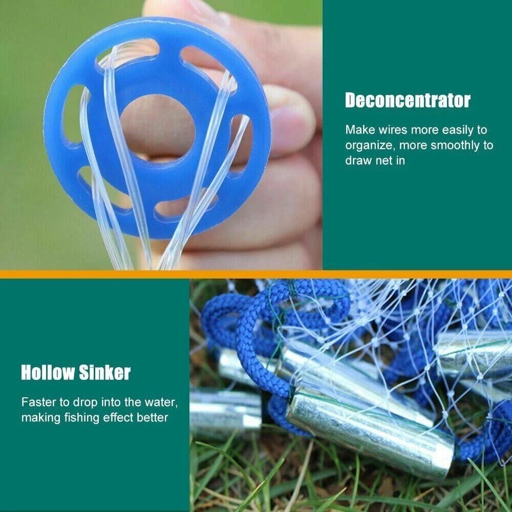 6/8/10FT Heavy Duty Fishing Cast Net for Bait & Shrimp - Easy Throw Nylon Mesh
