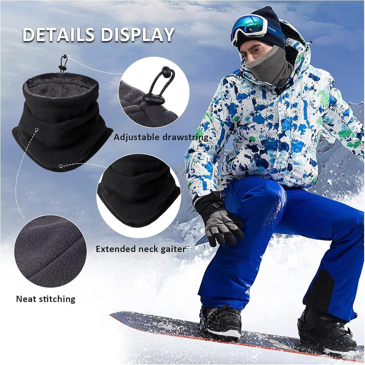 Winter Neck Warmer Mask with Fleece Lining Adjustable Gaiter Thick Scarf