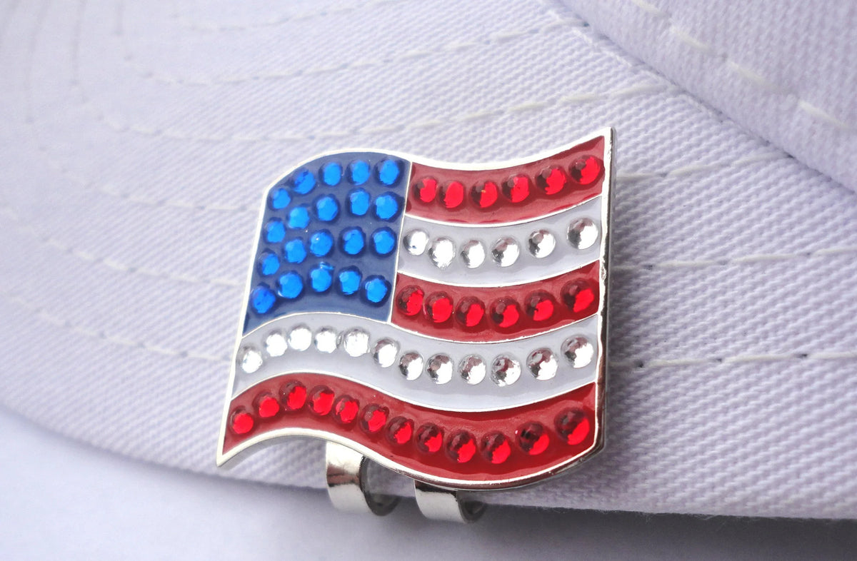 American Flag Golf Ball Marker with Crystals - High Quality USA Flag Accessory