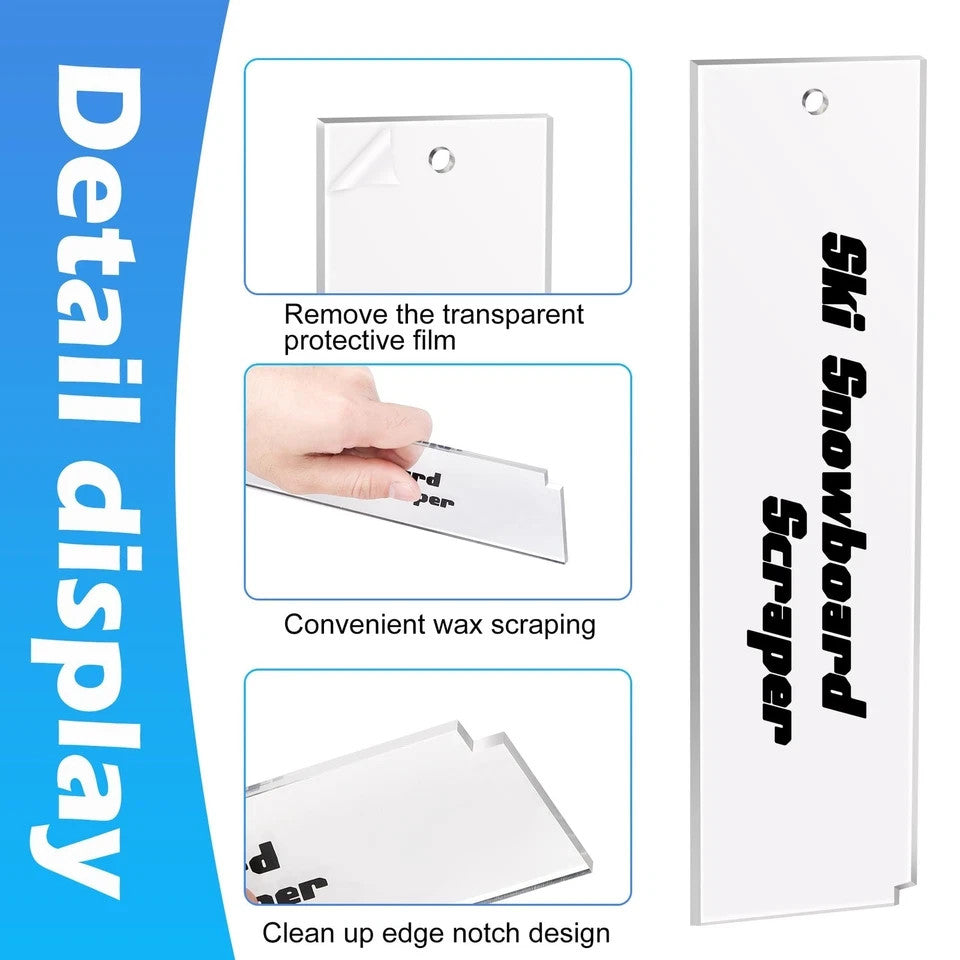 2 Pack Ski & Snowboard Wax Plastic Scrapers for Tuning & Maintenance