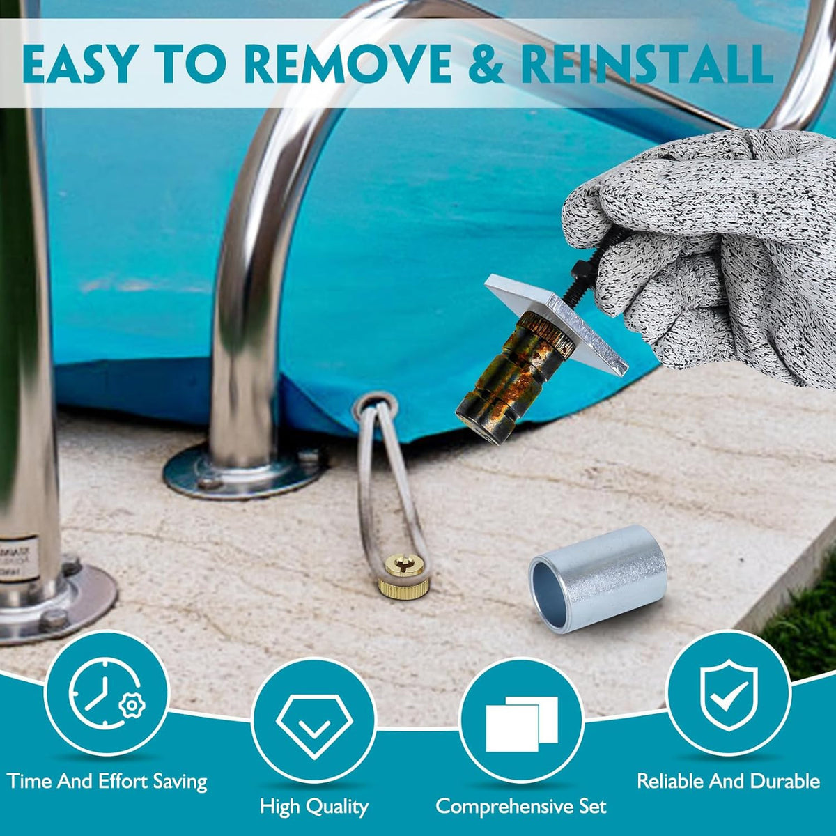 Pool Cover Anchor Removal Tool Kit with Brass Anchors for Inground Pool Maintenance