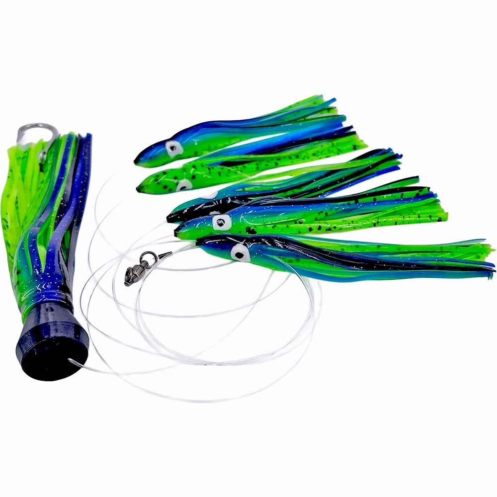 Saltwater Trolling Lure Set with Skirts and Jet Head for Tuna Mahi Wahoo