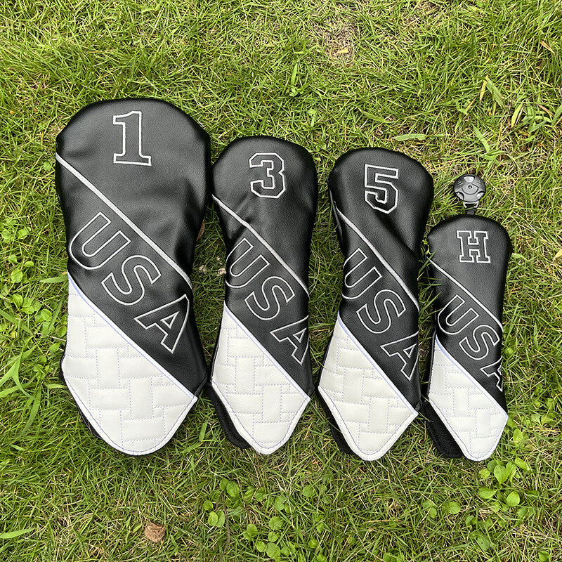 USA Pattern Golf Head Covers Set for Fairway Wood and Hybrid Clubs - Durable PU Leather