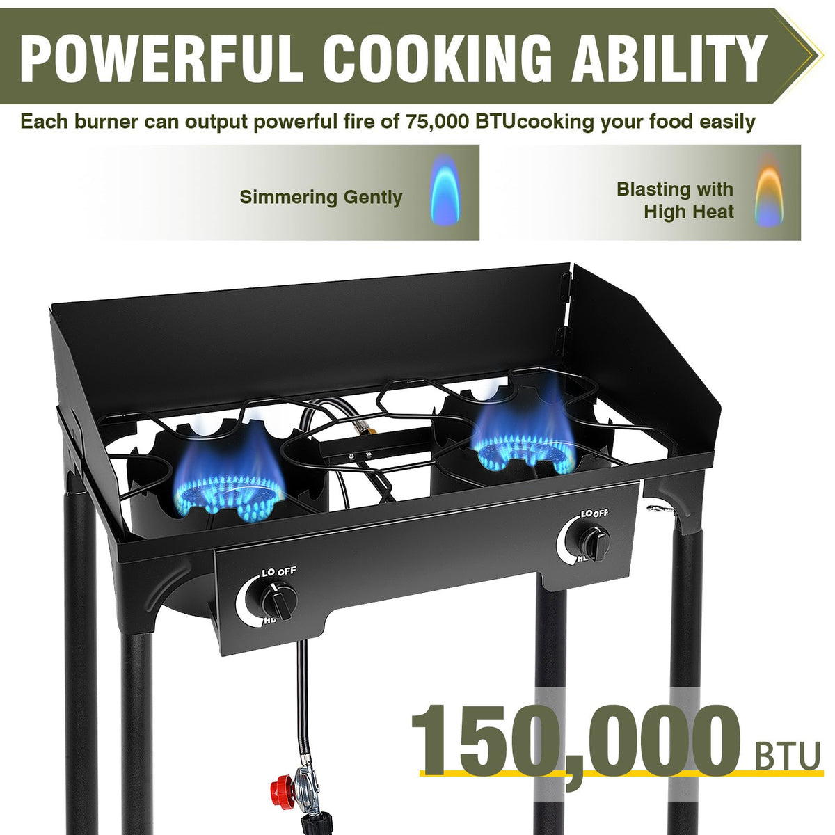 Portable 2-Burner Gas Stove with 150,000-BTU Outdoor Camping Grill
