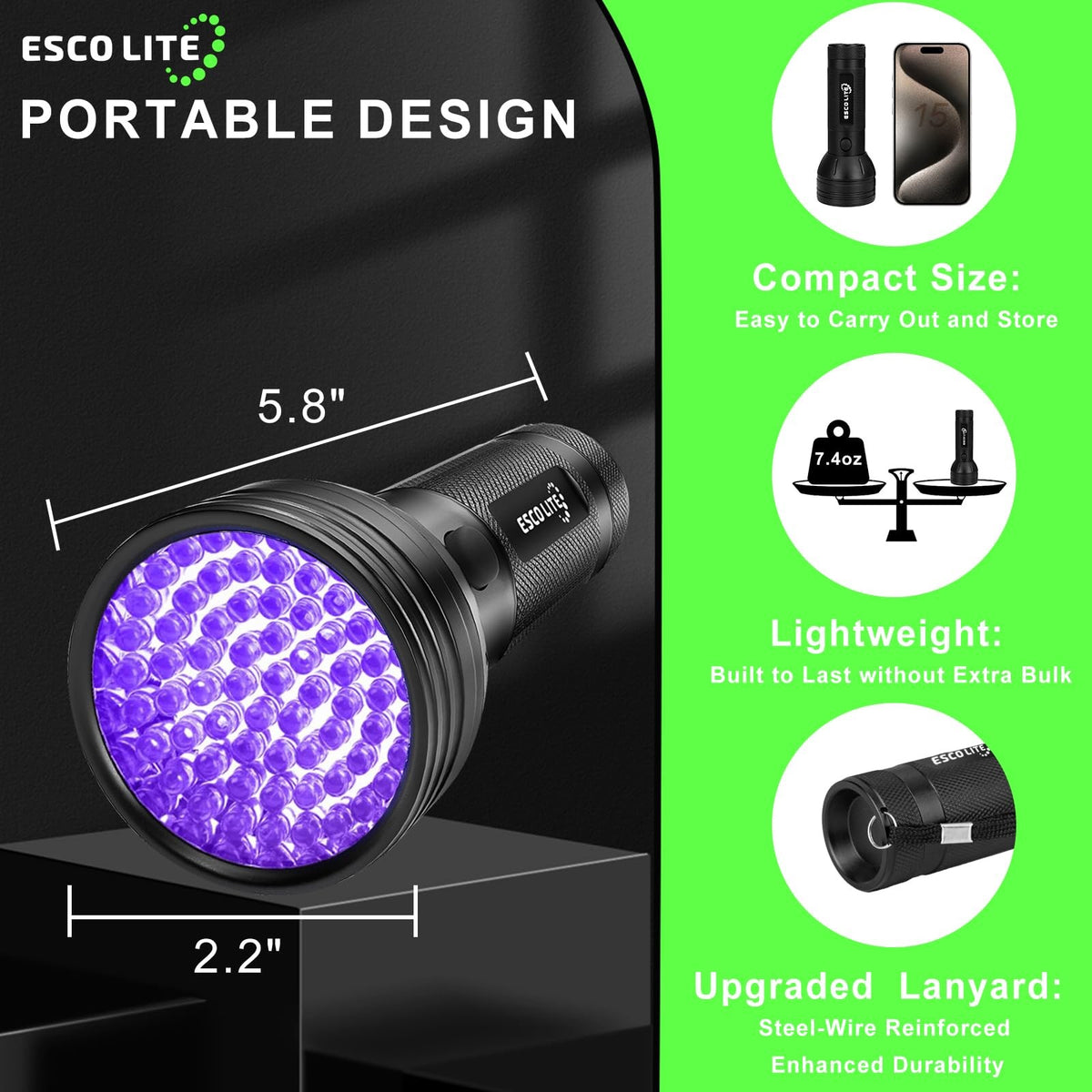 UV Flashlight Black Light with 51 LEDs for Pet Stains Scorpion Detection