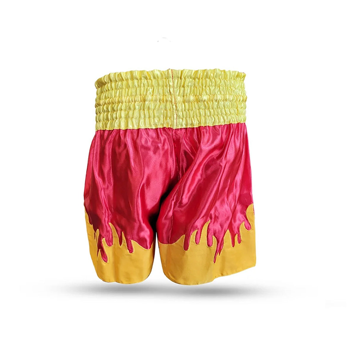 Men's Satin Muay Thai Boxing Shorts - Red & Yellow Fight Shorts for MMA Kickboxing