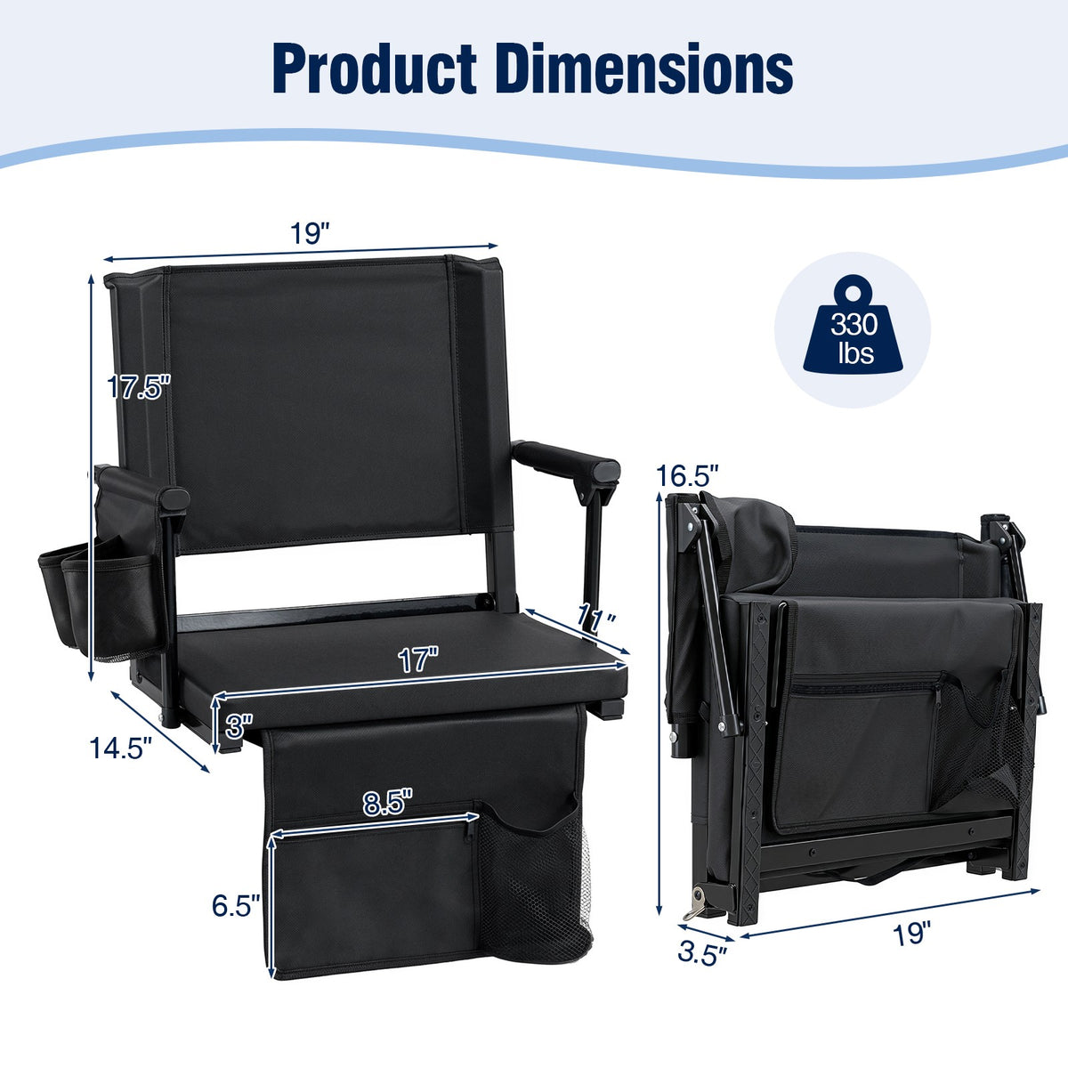 2-Pack Folding Stadium Seats with Cup Holders & Pockets