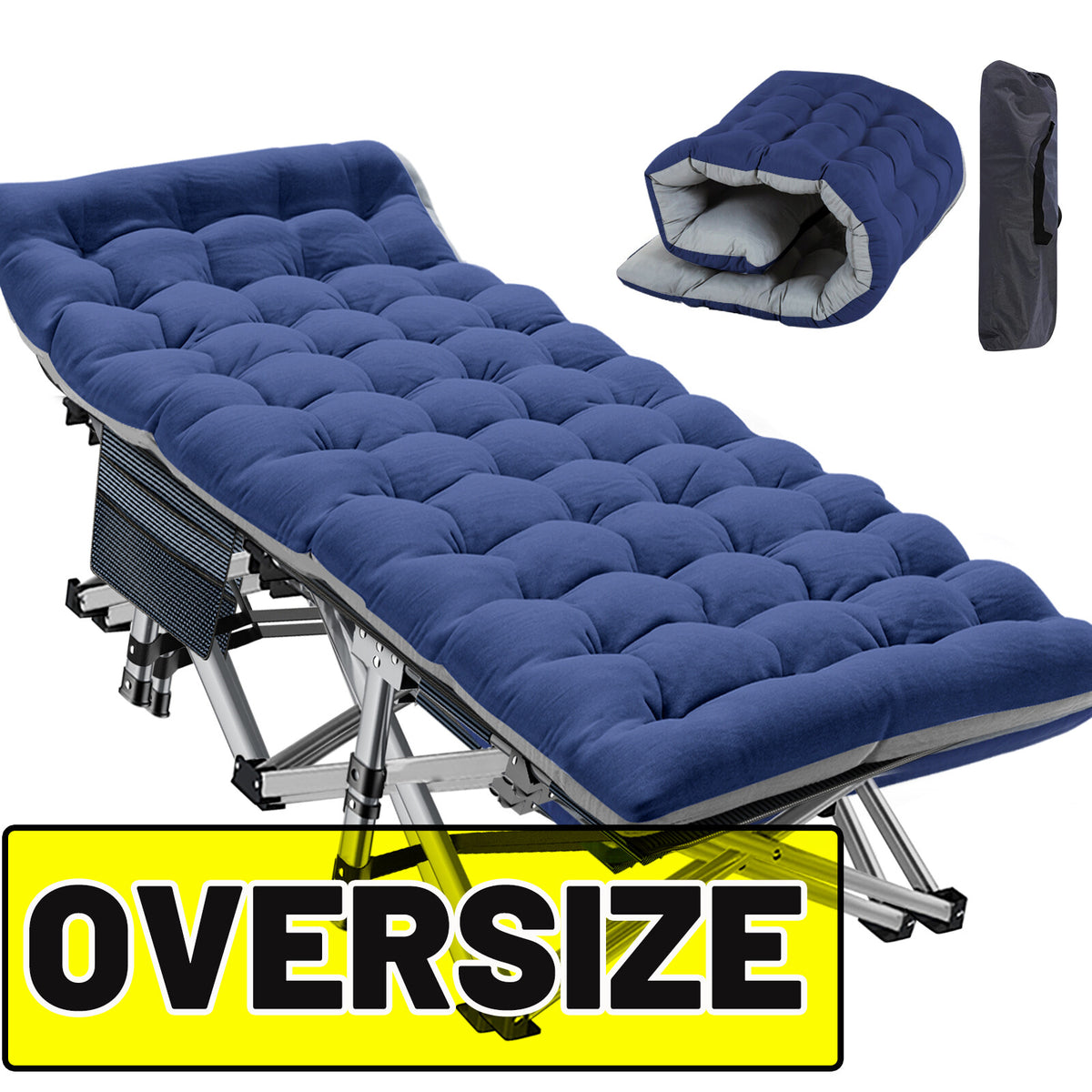 Heavy Duty Folding Camping Cot with Mattress - Portable Wide Bed for Adults