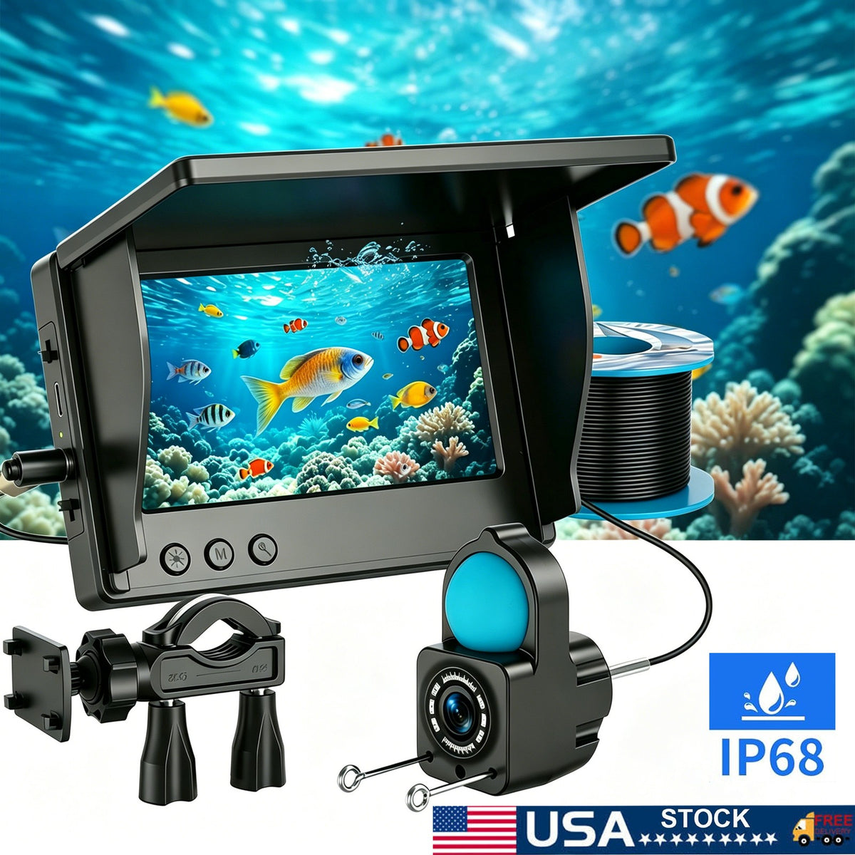 Portable Underwater Fish Finder Camera with 4.3-Inch LCD and 10M Cable