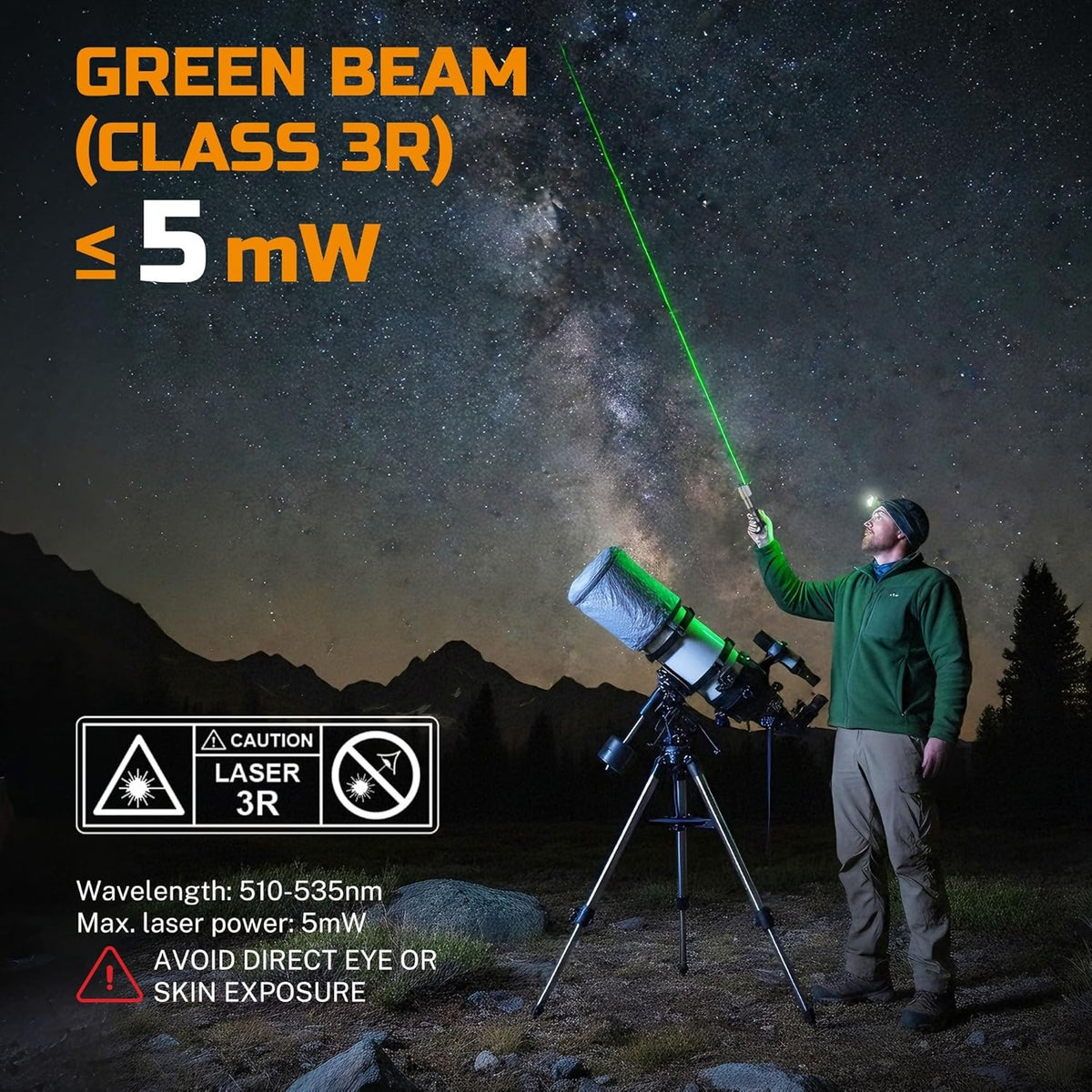 USB-C Rechargeable LED Flashlight with Green Laser Pointer, 500 Lumens, Magnetic & Zoomable Worklight