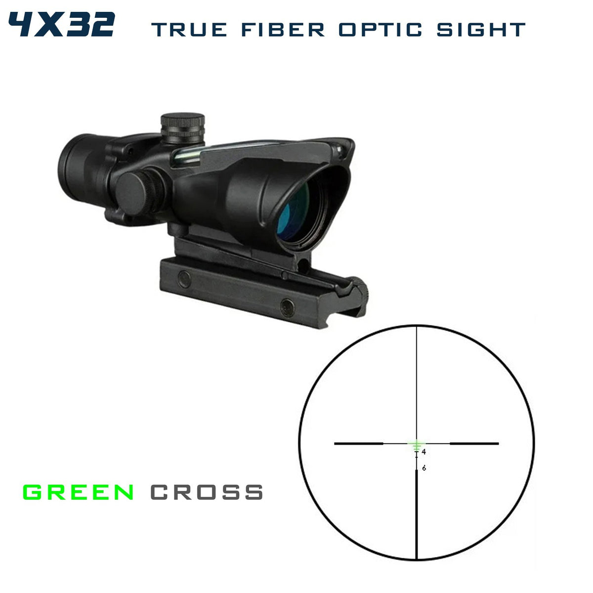 Tactical 4x32 Red Green Cross Chevron Dot Fiber Optic Sight