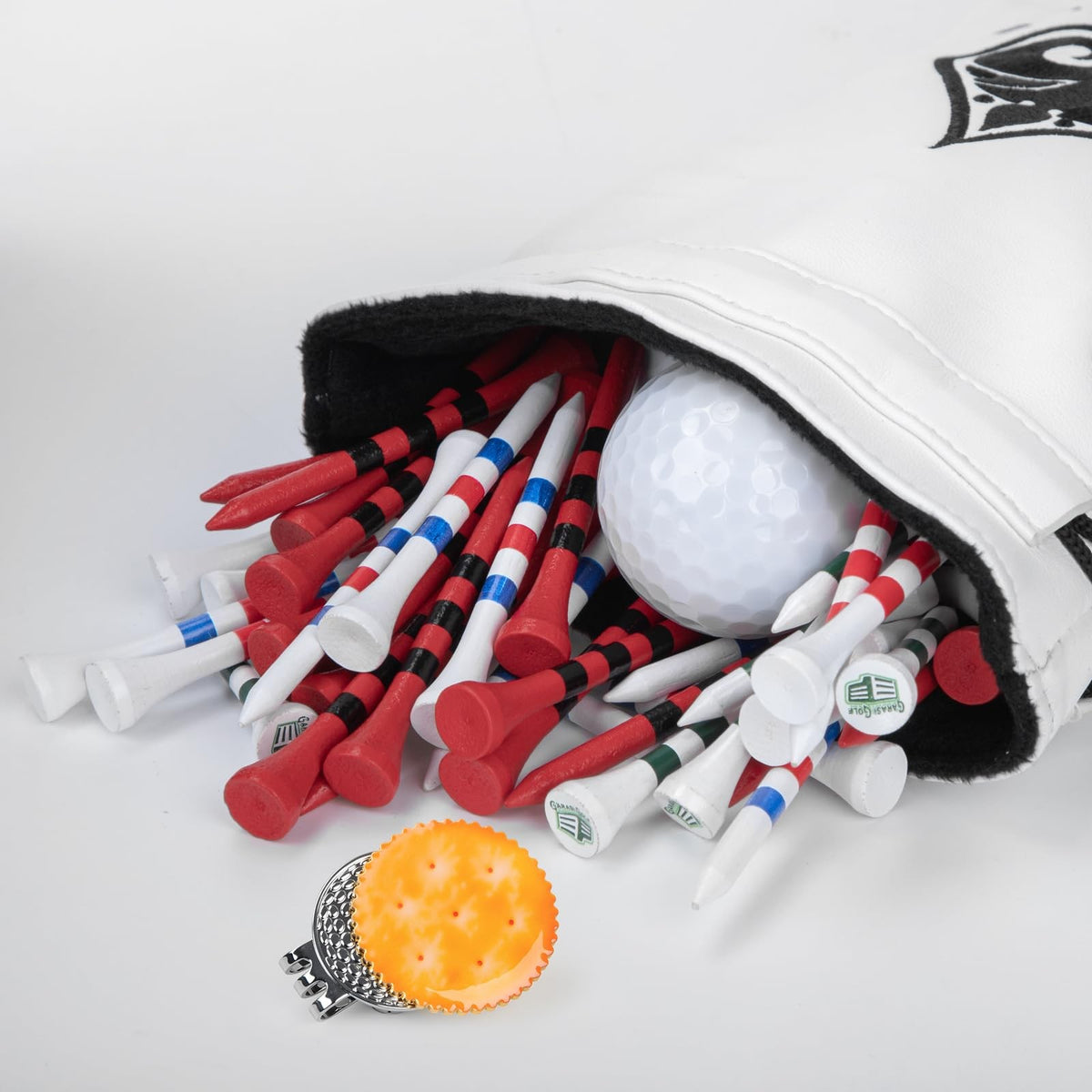 Golf Valuables Pouch with Drawstrings - Leather Golf Ball & Tee Bag, Organizer