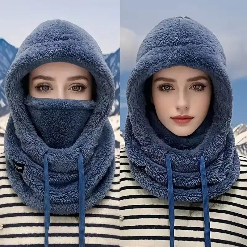 Winter Warm Balaclava Ski Hood with Faux Fur Face Cover - Windproof & Water-Resistant