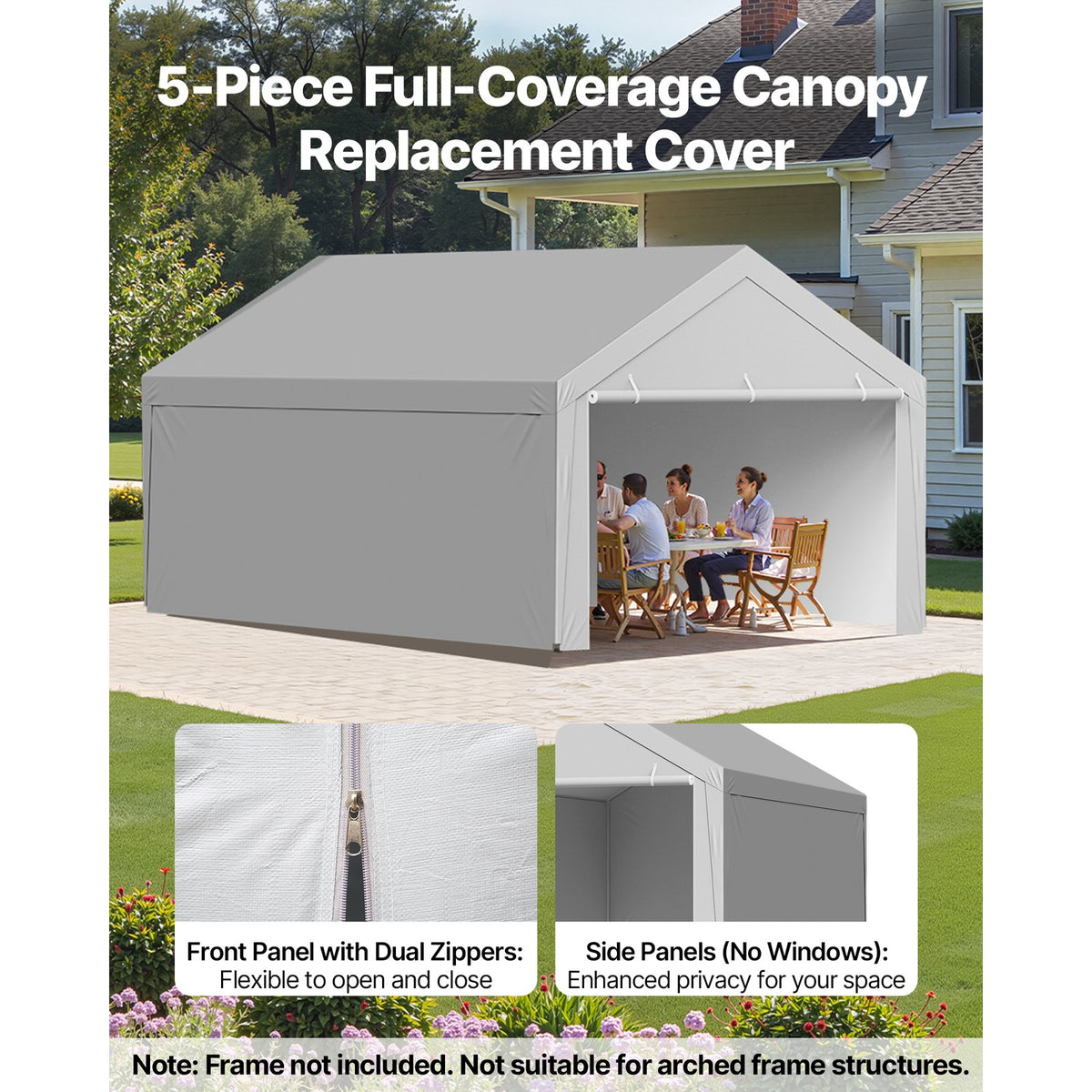 12x20 ft Carport Replacement Canopy Cover with Sidewalls - Durable Outdoor Shelter