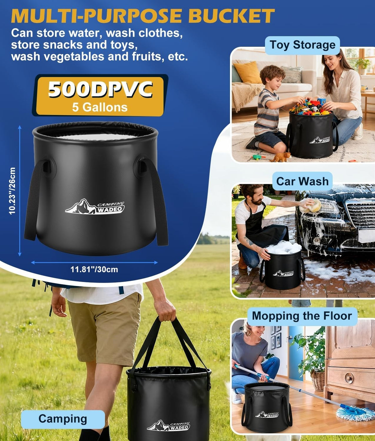 Portable Shower with Heater 5 Gal Foldable Bucket LED Display Waterproof Camping