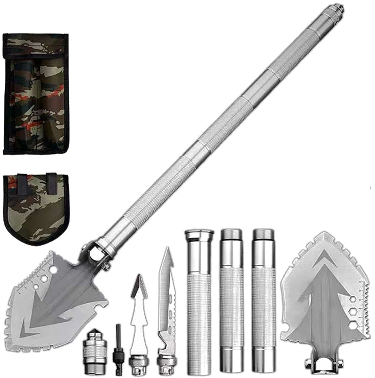 Multifunctional Camping Shovel with Axe Saw Hammer & Accessories - 23-in-1 Portable Folding Spade Kit