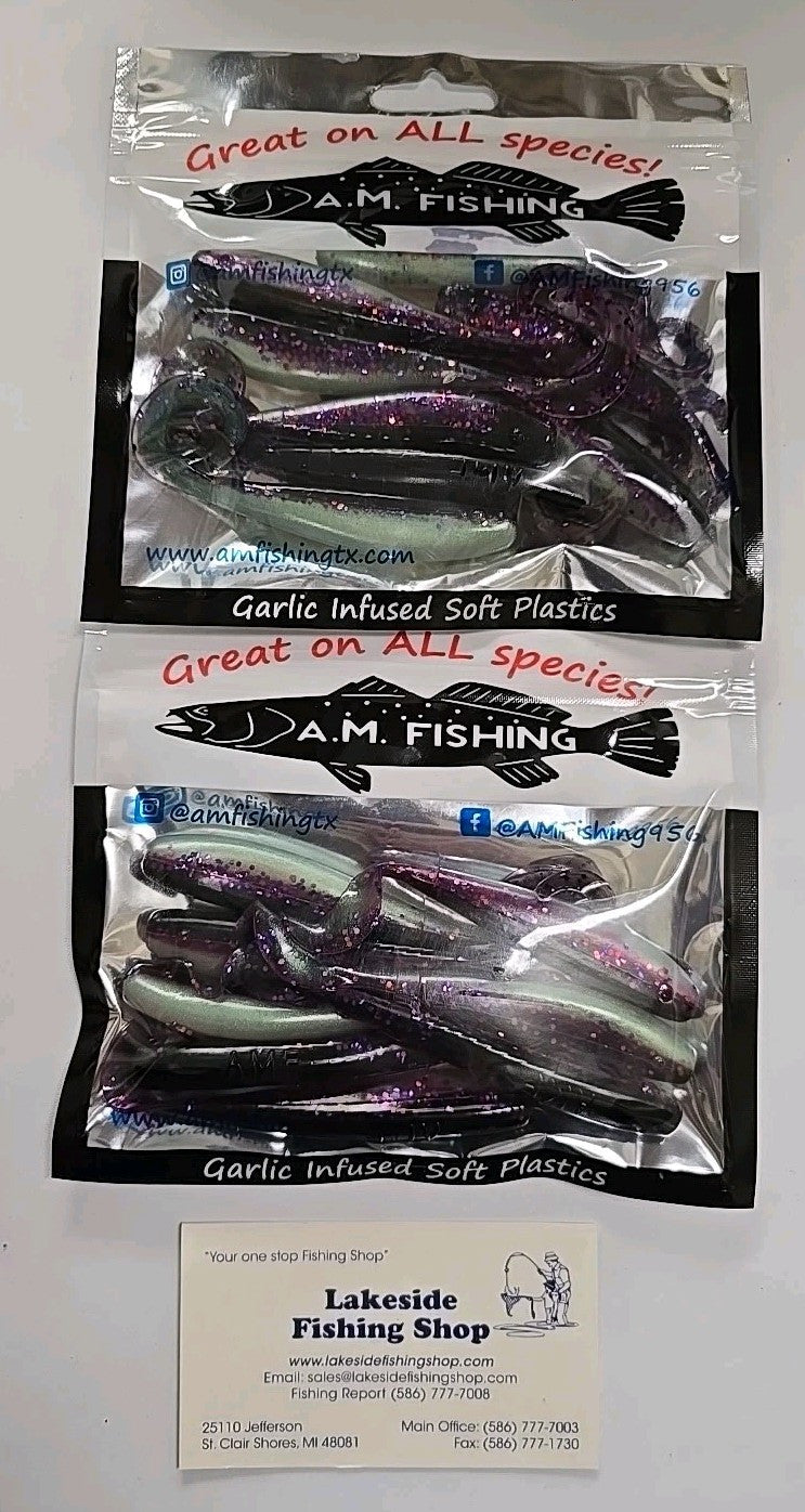 Artificial Fishing Jerkshad Lures 4-inch Garlic Scented Curly Tail Soft Plastic Set - 2 Packs