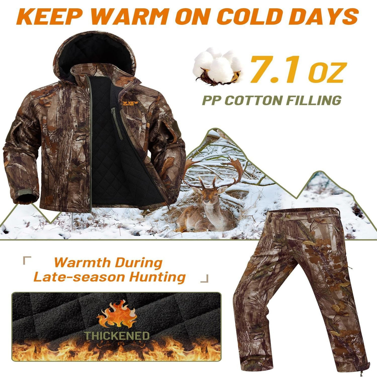 Men's Insulated Camouflage Hunting Suit with Jacket and Pants Set for Cold Weather
