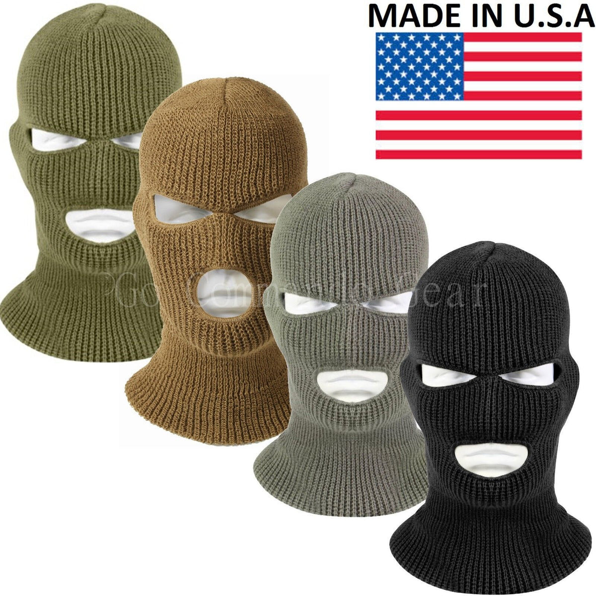3 Hole Acrylic Ski Mask Face Mask & Winter Balaclava Hood - Made in USA