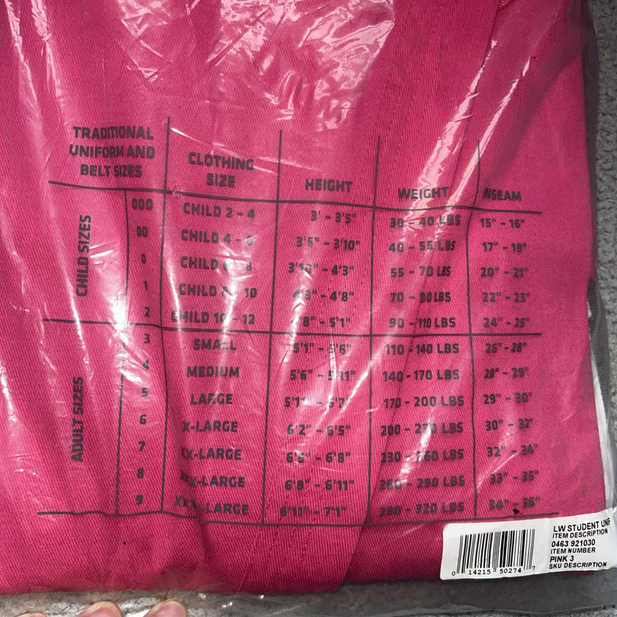 Lightweight Martial Arts Uniform Size 3 Pink with Belt for Students