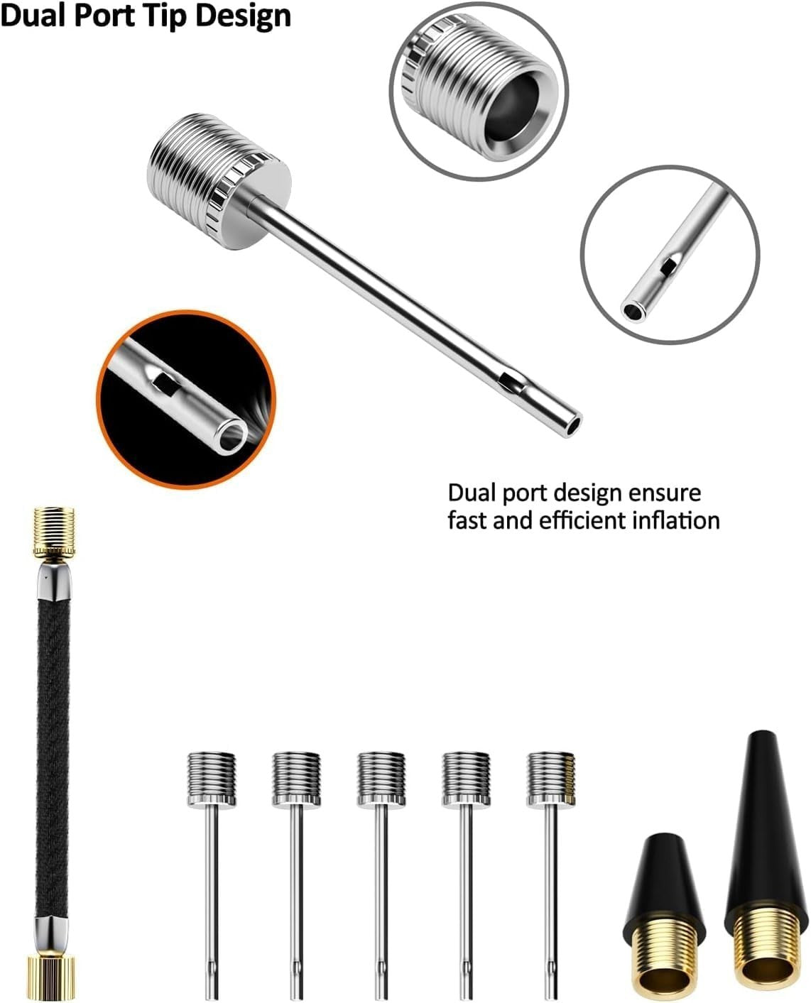 Portable Sports Ball Pump Kit with 5 Needles, Nozzle, Hose & Carry Bag