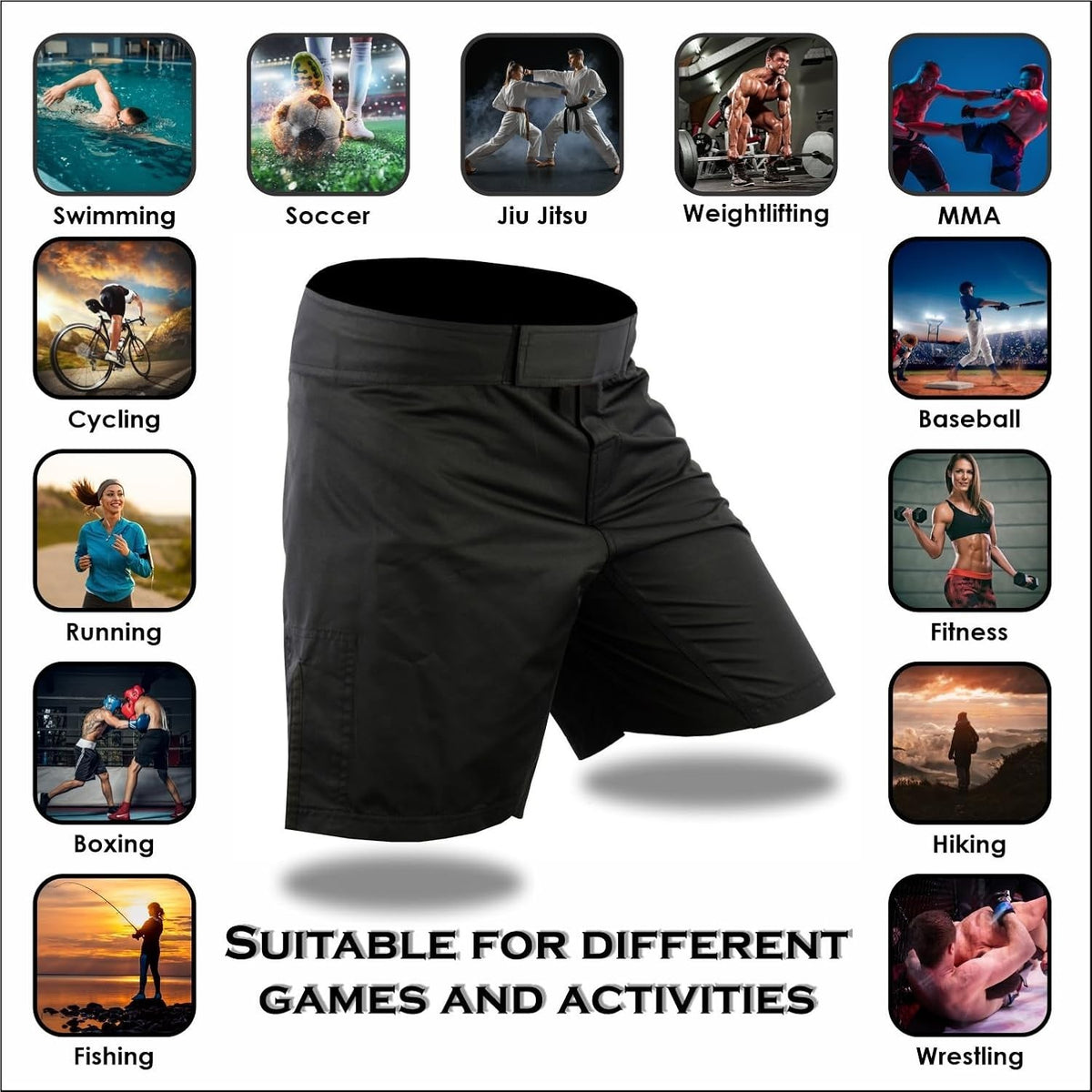 High-Performance MMA Shorts for Grappling & Martial Arts - Solid Black