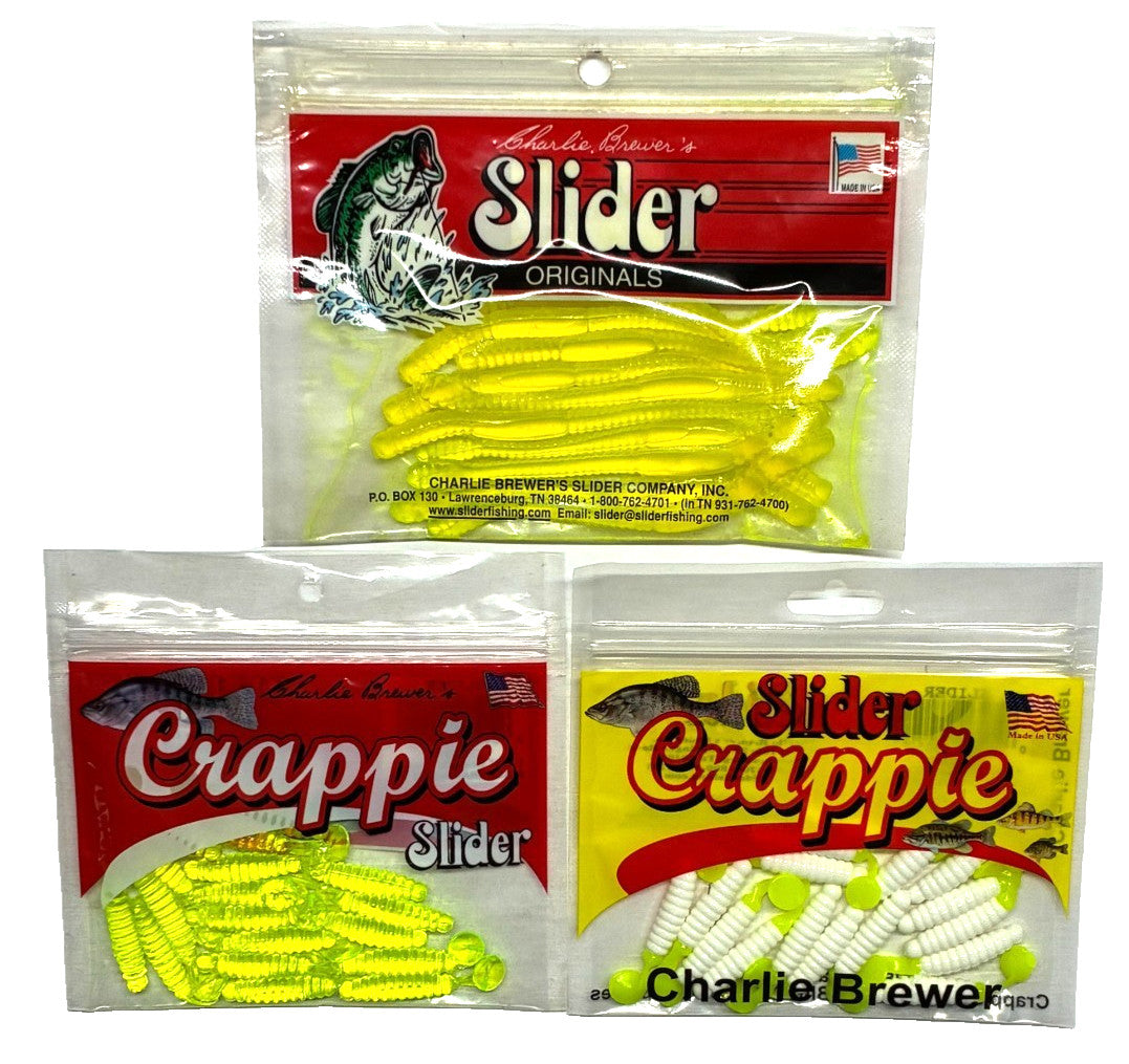 Fishing Bait Set - Charlie Brewer Slider Worms and Grubs, 40 Total