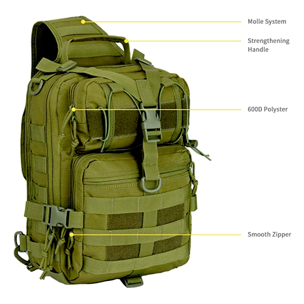 Tactical Military Sling Bag 15L with Molle Webbing and Adjustable Shoulder Strap
