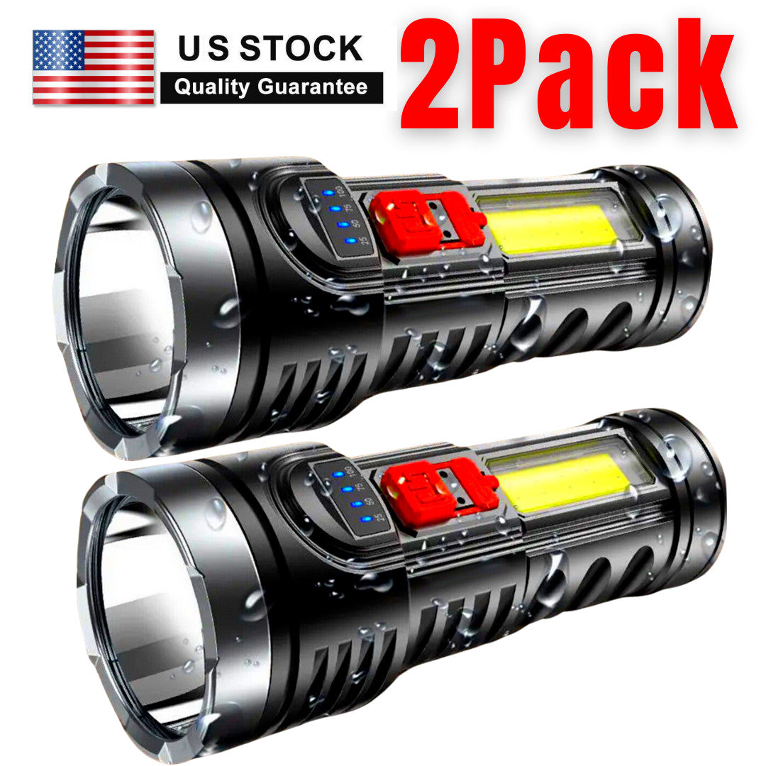 Rechargeable LED Tactical Flashlight - Waterproof Handheld Torch USB & Battery Included