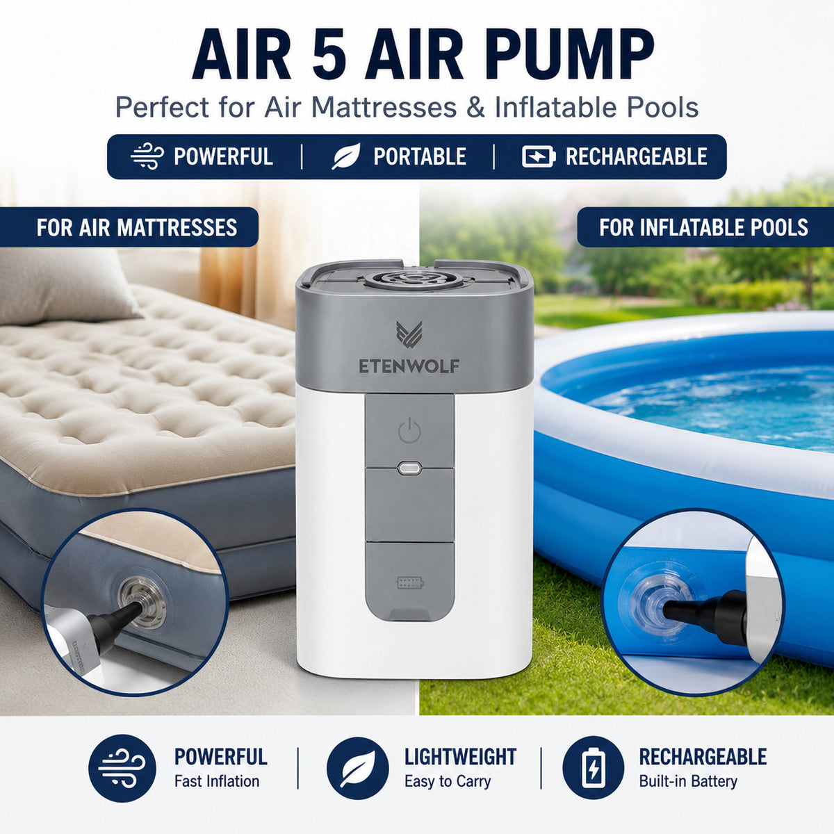 Rechargeable Electric Air Pump for Inflatable Items, Portable