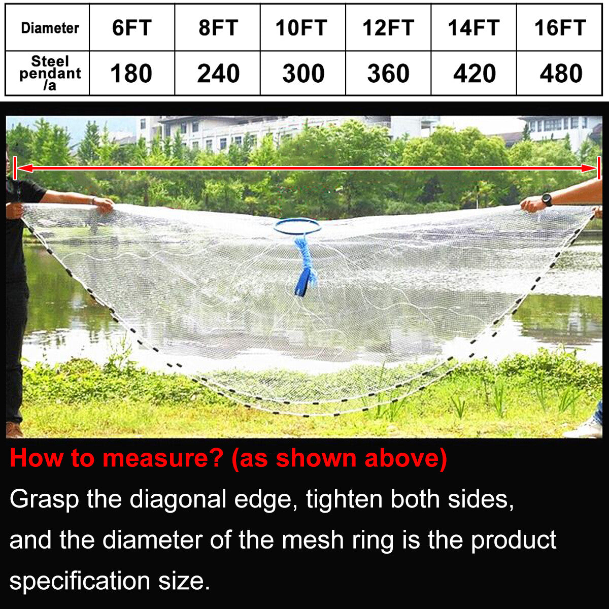 Heavy Duty Nylon Cast Net for Fishing - Multiple Radius Sizes