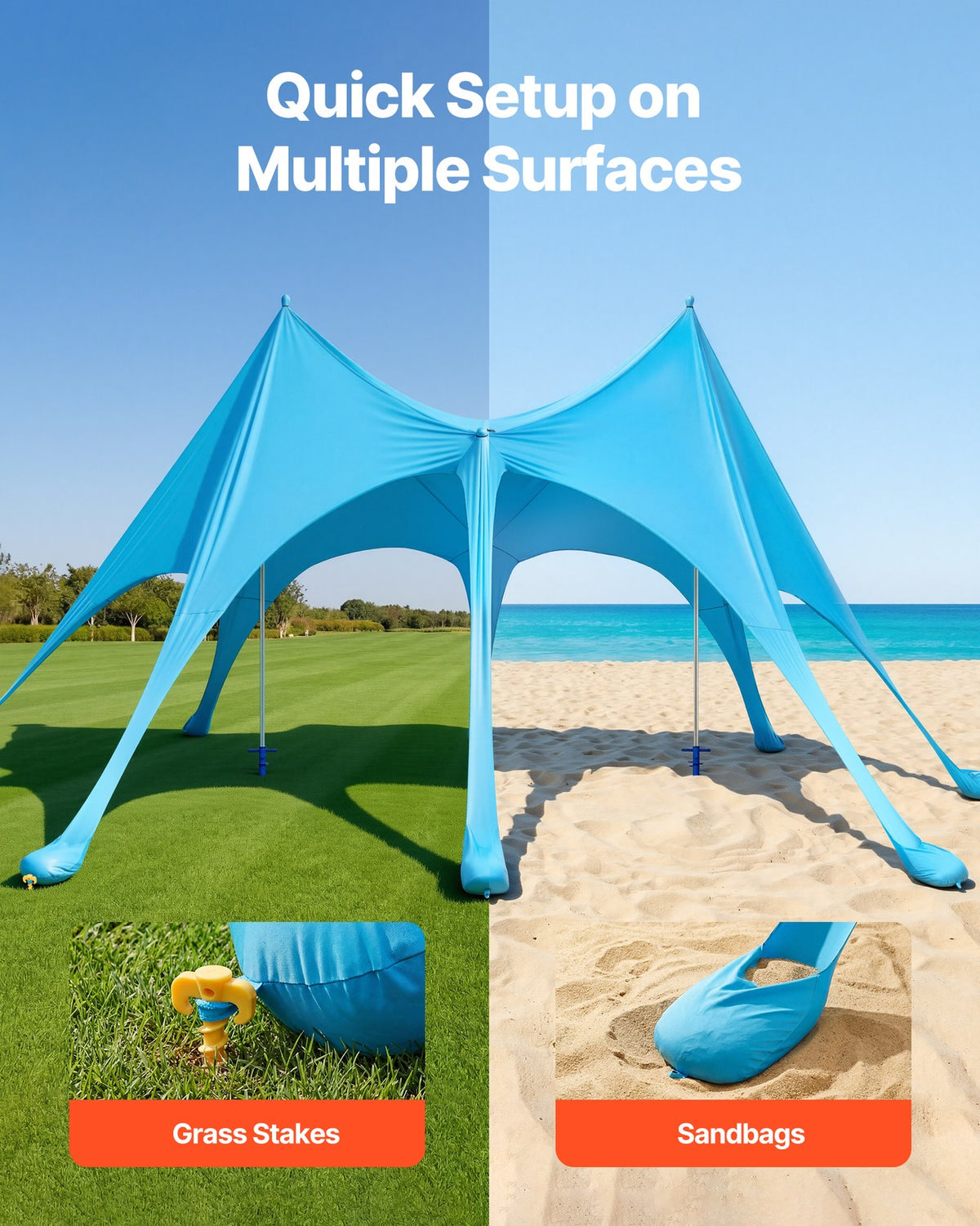 20 x 13 ft Portable Beach Tent Sun Shelter with UPF50+ Shade Canopy & Sandbags