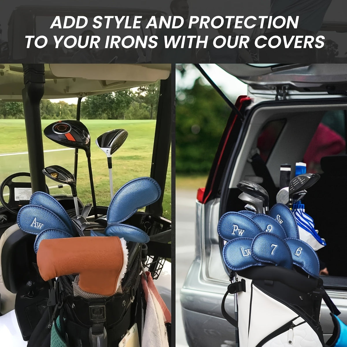 Golf Iron Head Covers 12 Pack Set - Universal Durable PU Club Protectors