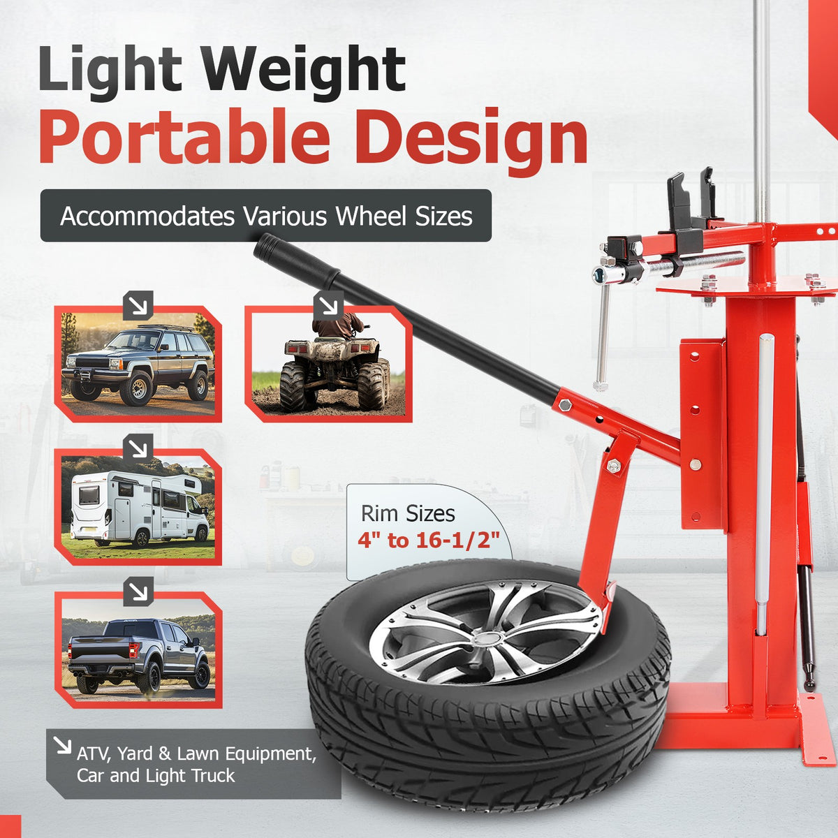 Manual Motorcycle Tire Changer Machine for 4-16.5 Inch Tires - Steel, Durable