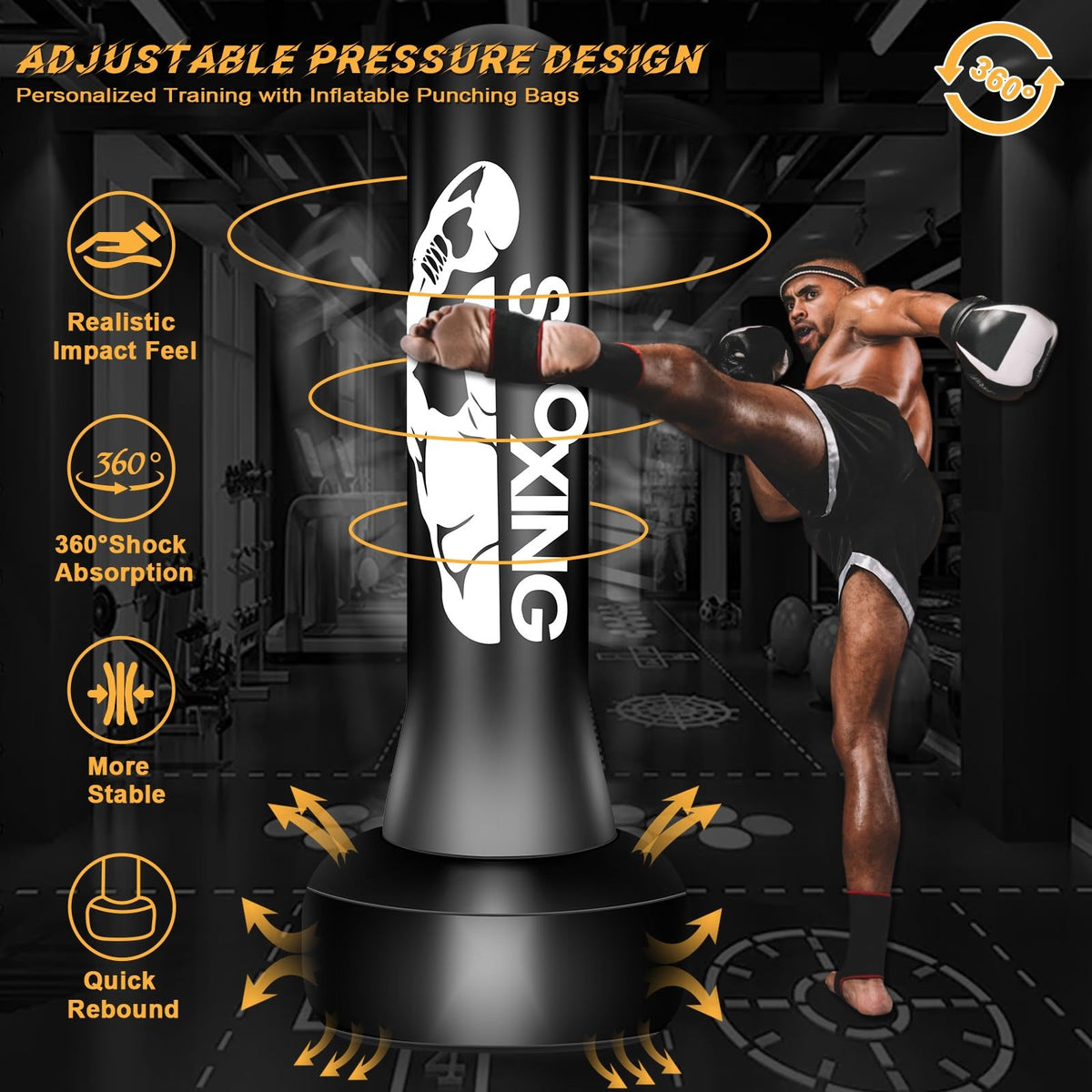 70-Inch Freestanding Punching Bag for Adult Boxing & Martial Arts Training, Black